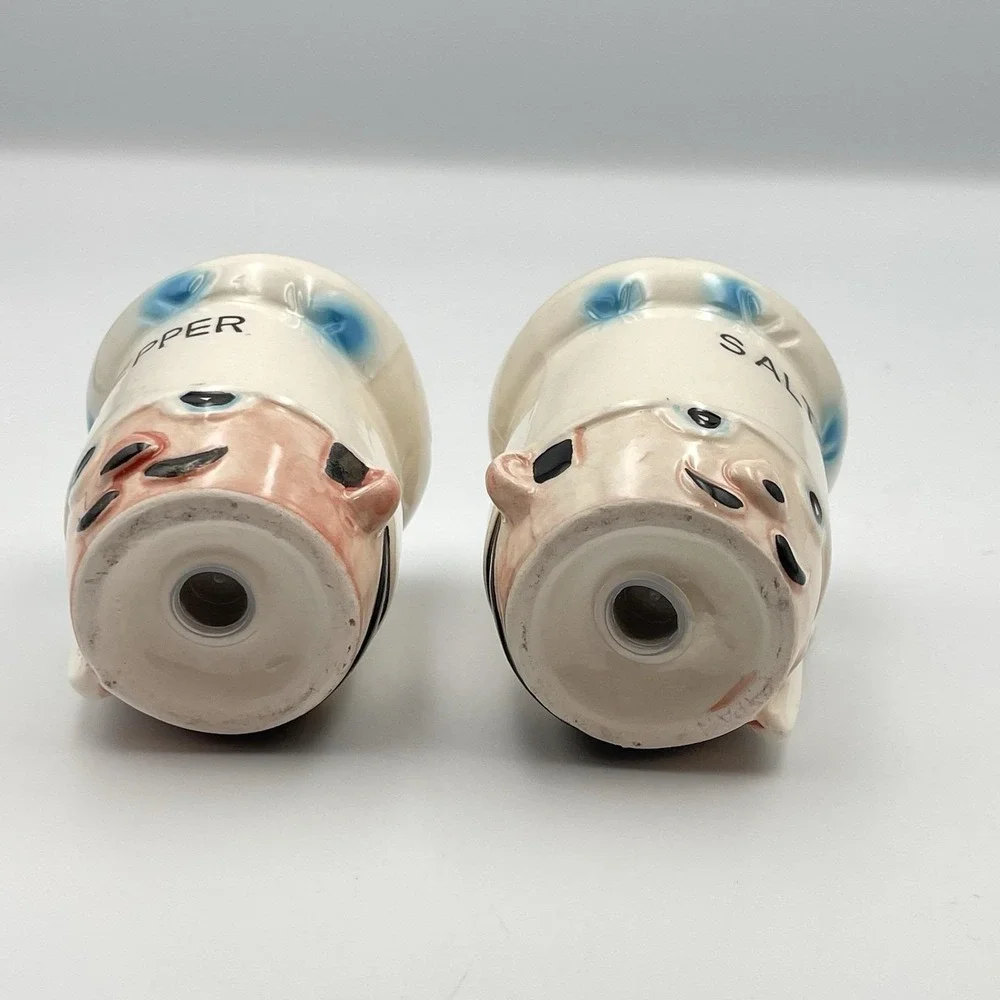 Vintage Chef Head Hat Salt and Pepper Shakers Fork Spoon‎ Large Japan Mustache